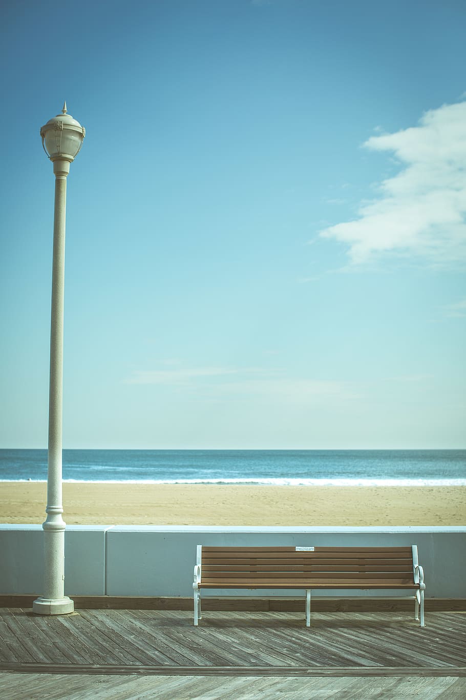 ocean city, united states, boardwalk, bench, lightpost, water, HD wallpaper