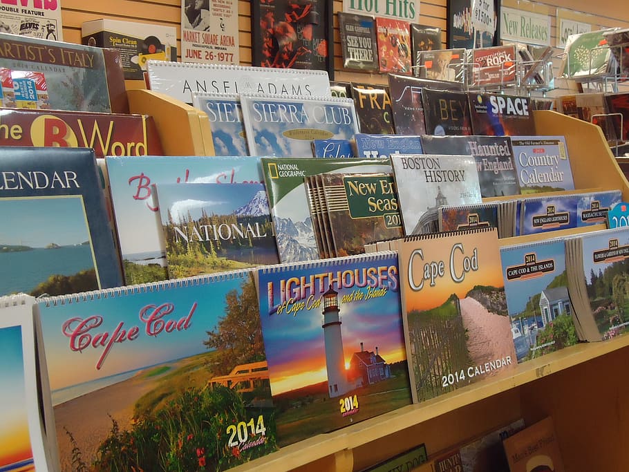 calendars, display, store, shop, sale, buy, rack, shelf, shelves HD wallpaper