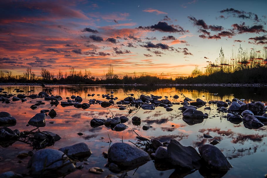 sunset, landscape, sunrise, clouds, atmospheric, twilight, nature HD wallpaper