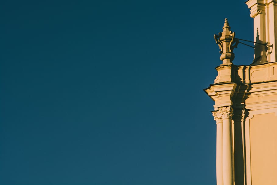 lithuania, vilnius, old building, bell tower, sky, whitespace HD wallpaper