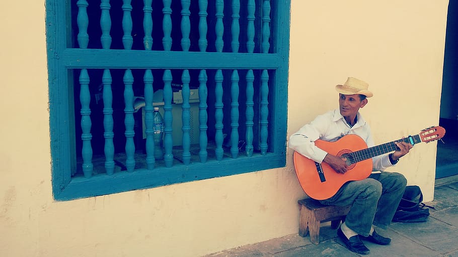 cuba, trinidad, one person, musical instrument, hat, sitting HD wallpaper