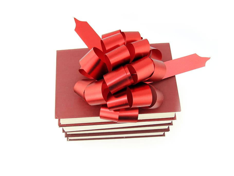 present, book, books, red, bow, isolated, decoration, bowing HD wallpaper