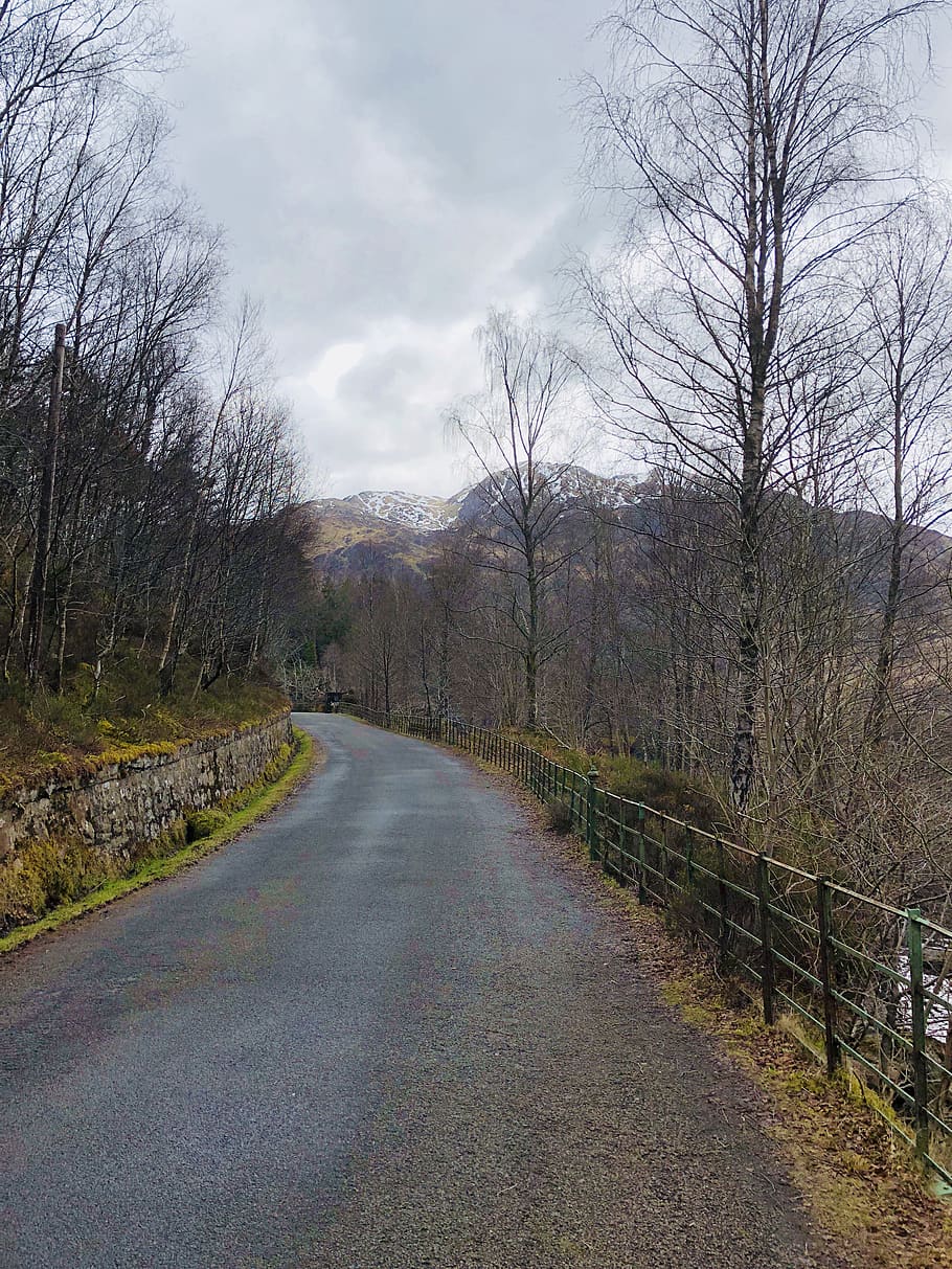 road, long, mountains, deserted, scotland, highlands, empty HD wallpaper