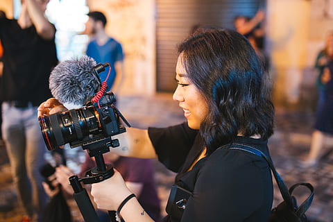 Smiling Woman Holding Black Dslr Camera, equipment, journalist HD wallpaper