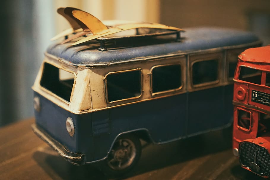 vintage, light, toy, van, surfing, mode of transportation, old HD wallpaper