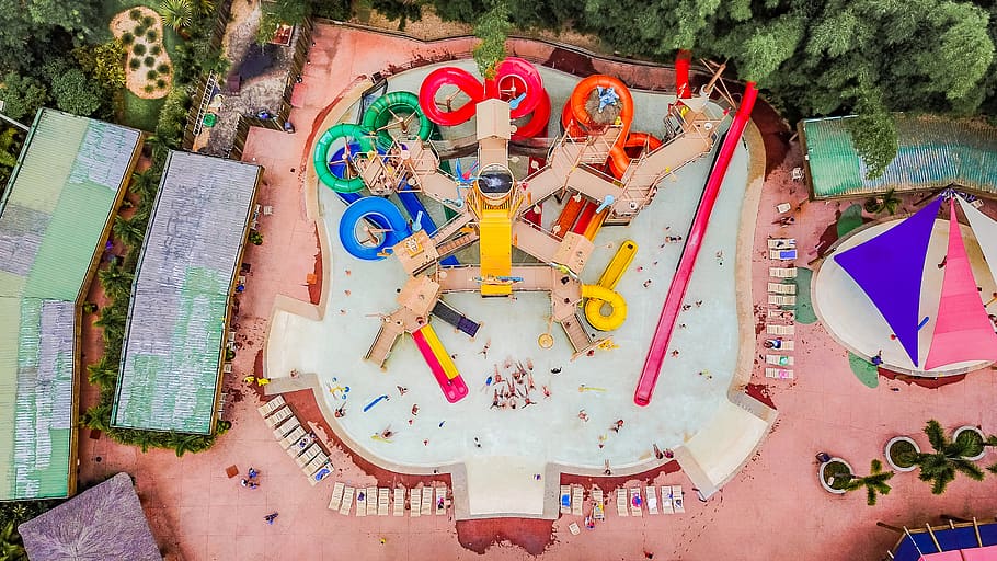 aerial photo of swimming pool, water, amusement park, brazil, HD wallpaper