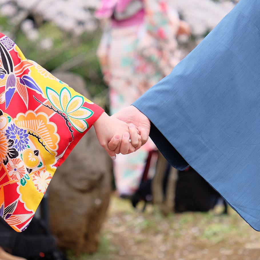 couple, ties hands, asian, lovers, date, kimono, two people HD wallpaper