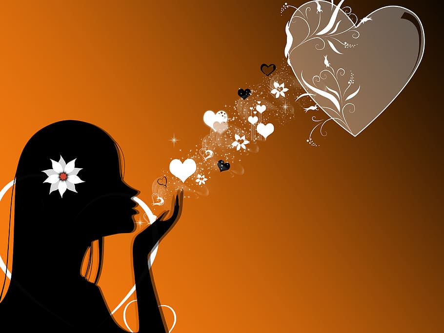 love, heart, shape, orange, background, illustration, modern HD wallpaper