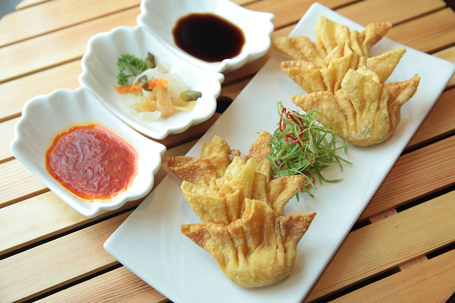 Deep Fried Dumplings Dish, appetizer, Asian, asian food, Chinese, HD wallpaper