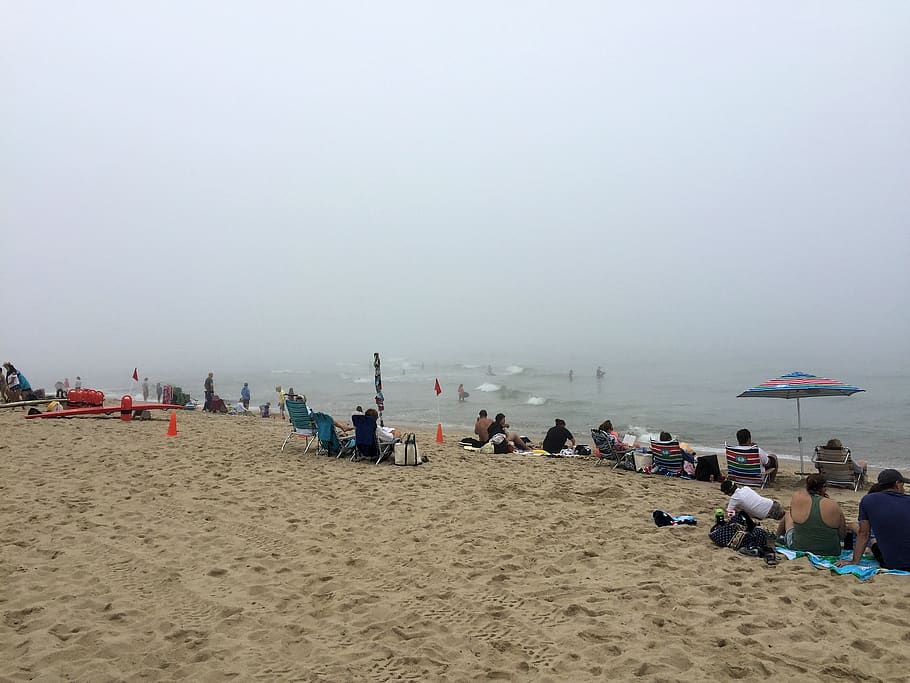 mist, beach, sand, land, large group of people, crowd, real people HD wallpaper