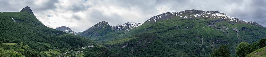 norway, snow, tree, cloud, sky, mountain, panoramic, cloud - sky HD wallpaper