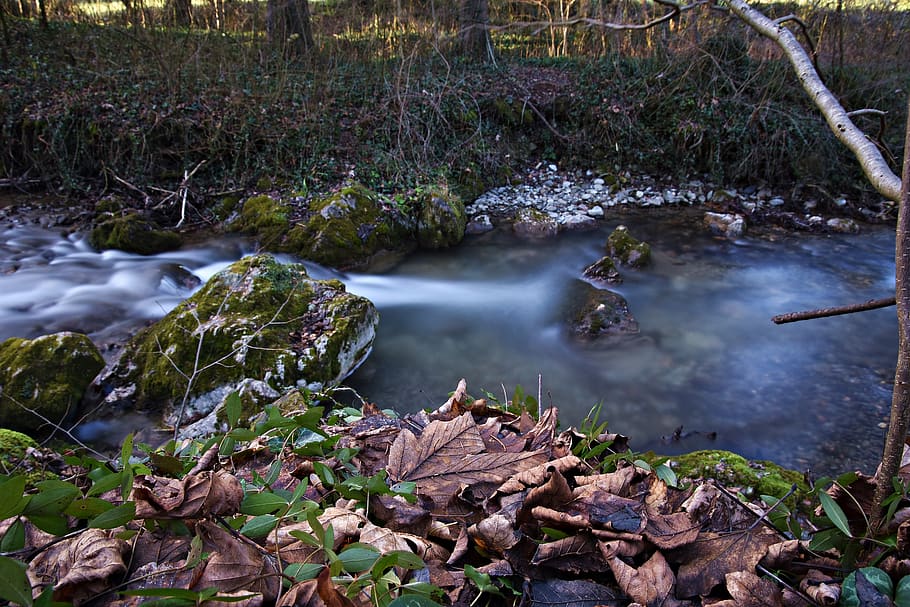 long exposure, water, river, bach, waterfall, landscape, nature HD wallpaper