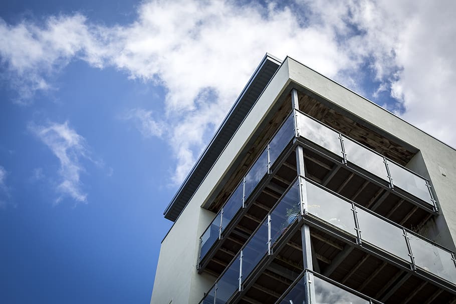 building, blue sky, ar, architecture, city, urban, modern, clouds HD wallpaper