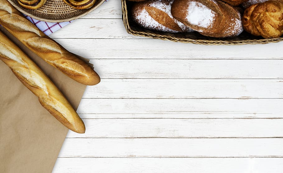 Baked Bread on Table Top, baguette, baked goods, breads, delicious, HD wallpaper
