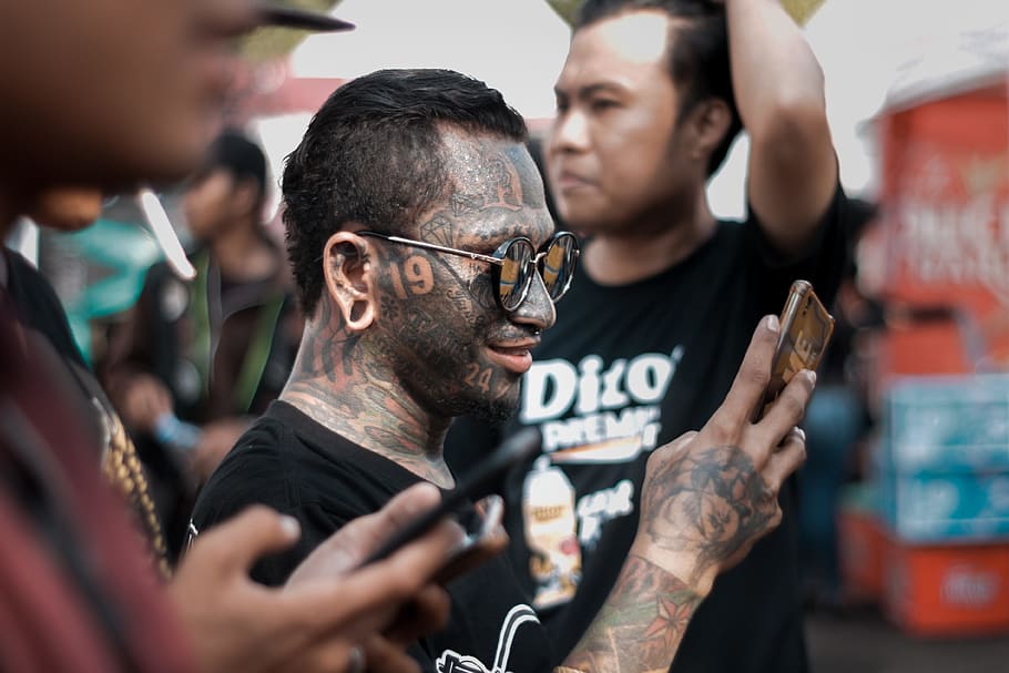 Man With Gray Wash in Full Face Tattoo, #everydaypeople, #tattos