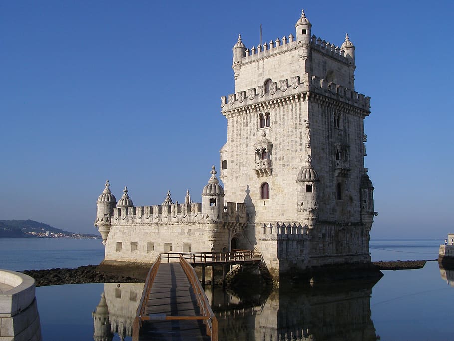 Gray Castle Surrounded With Body of Water, ancient, architecture HD wallpaper