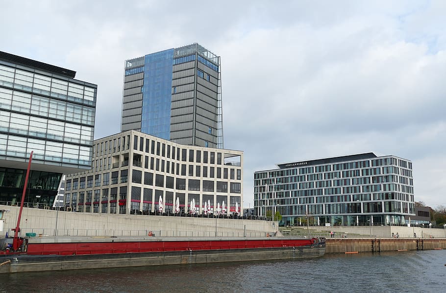 bremen, weser, river, ship, port, city, architecture, modern HD wallpaper