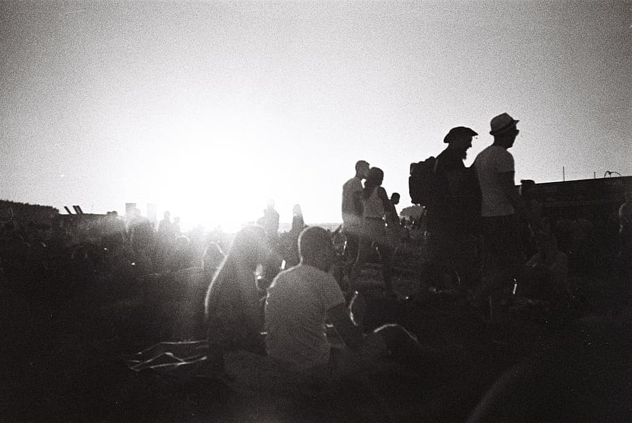group ogf people, person, human, flare, light, crowd, silhouette HD wallpaper