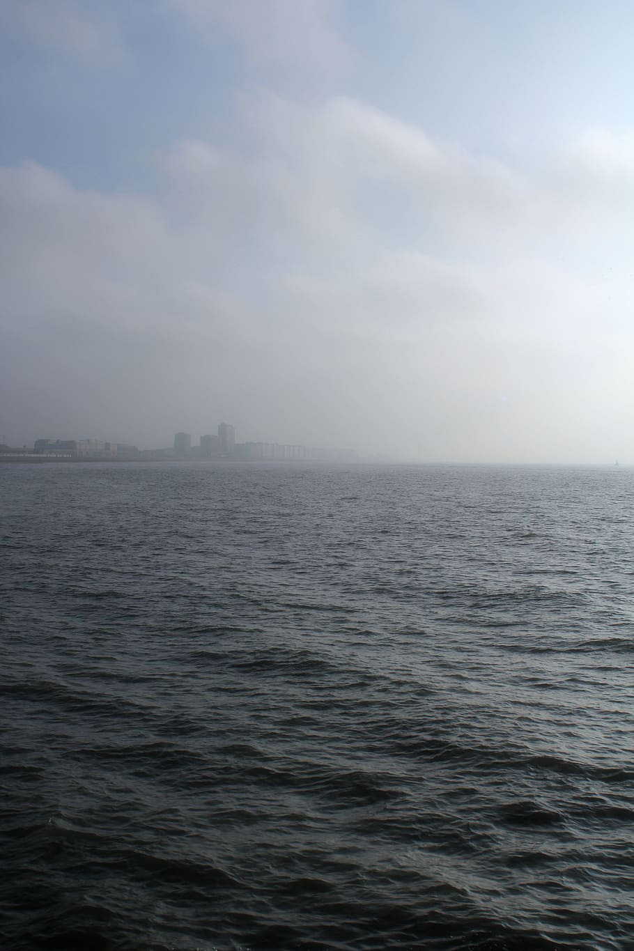water, building, cloud, skyline, landscape, mist, fog, sea HD wallpaper