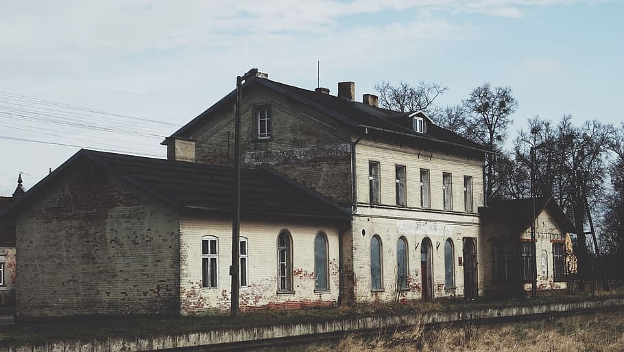 abandoned, old, building, train station, poland, architecture HD wallpaper