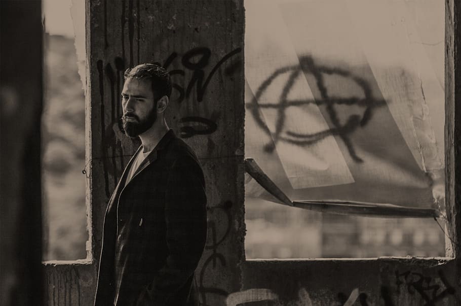 Grayscale Photo of Man in Suit Jacket, adult, beard, daylight HD wallpaper