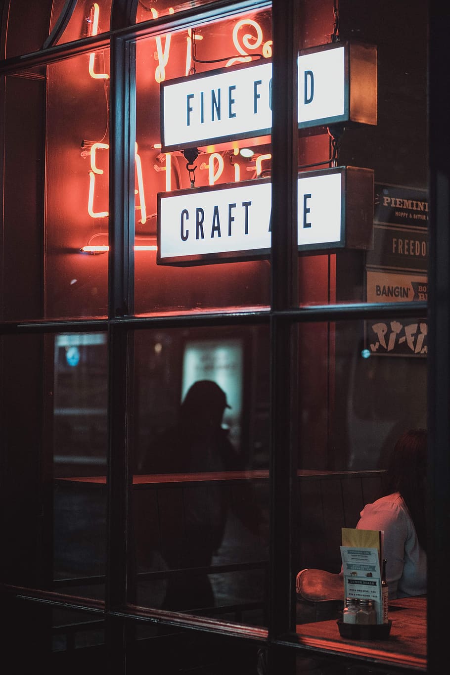 Fine Food Craft Me neon signage, window, night, evening, light HD wallpaper