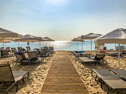 bulgaria, obzor, sky, water, sea, beach, chair, nature, land HD wallpaper