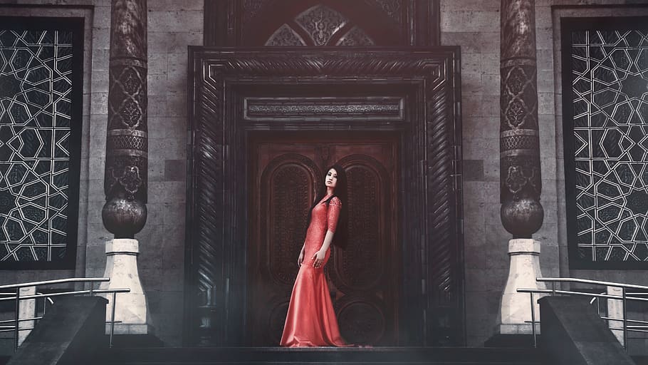Woman Standing Next to Door, dress, fashion, female, girl, model, HD wallpaper
