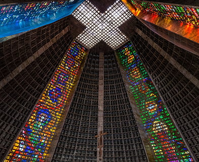 low-angle photography of church ceiling, wall, glass, light, cathedral HD wallpaper
