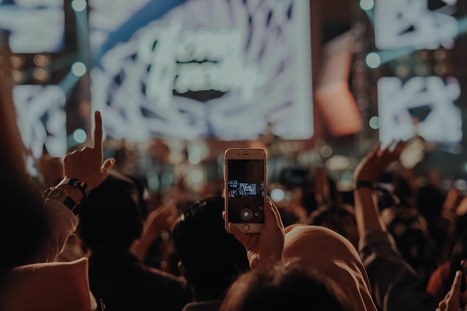 crowd of people taking video at the concert, mobile phone, electronics, HD wallpaper