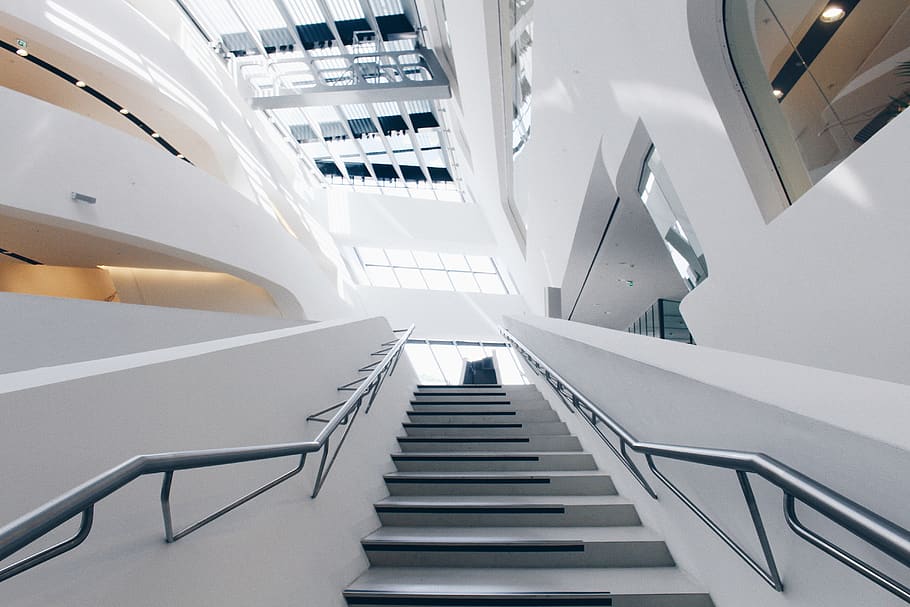 Agricultural Photography of Gray Metal Stairs, architectural design HD wallpaper
