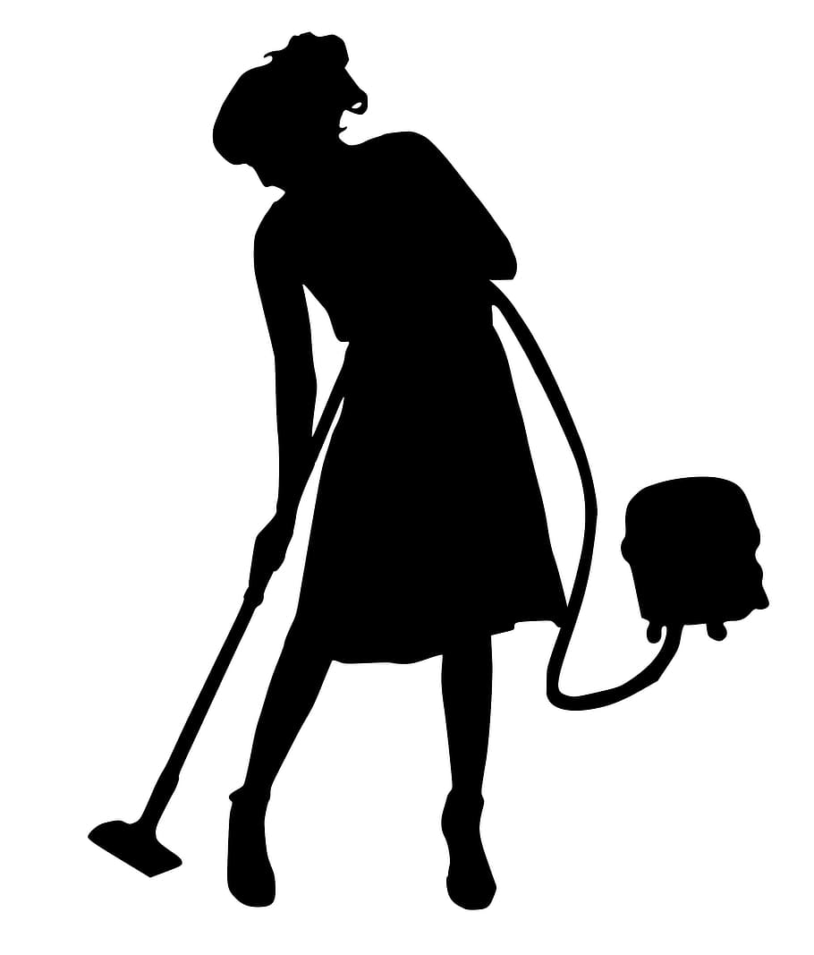 Silhouette of woman cleaning with vacuum., cleaner, service, maid