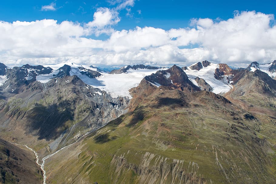 alps, mountains, panorama, clouds, view, height, glacier, summer HD wallpaper
