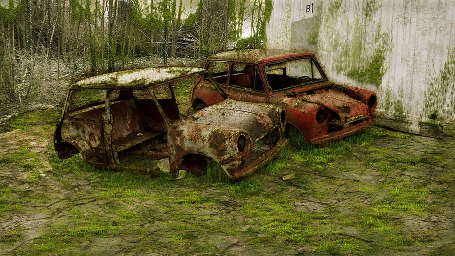 apocalypse, zombies, end time, weird, wrecks, rusted, disaster, HD wallpaper