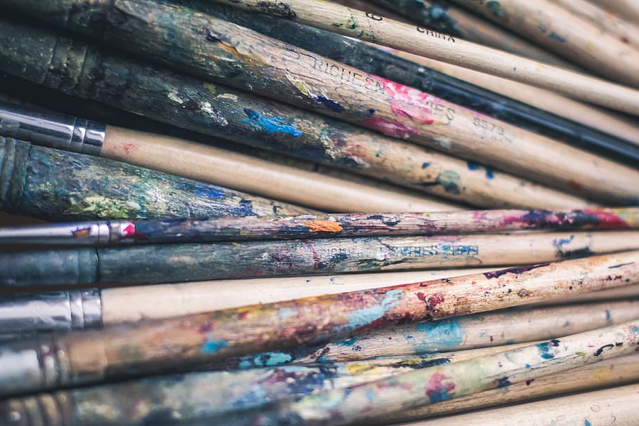 art, craft, hobby, random, mess, paint splashes, used, old HD wallpaper