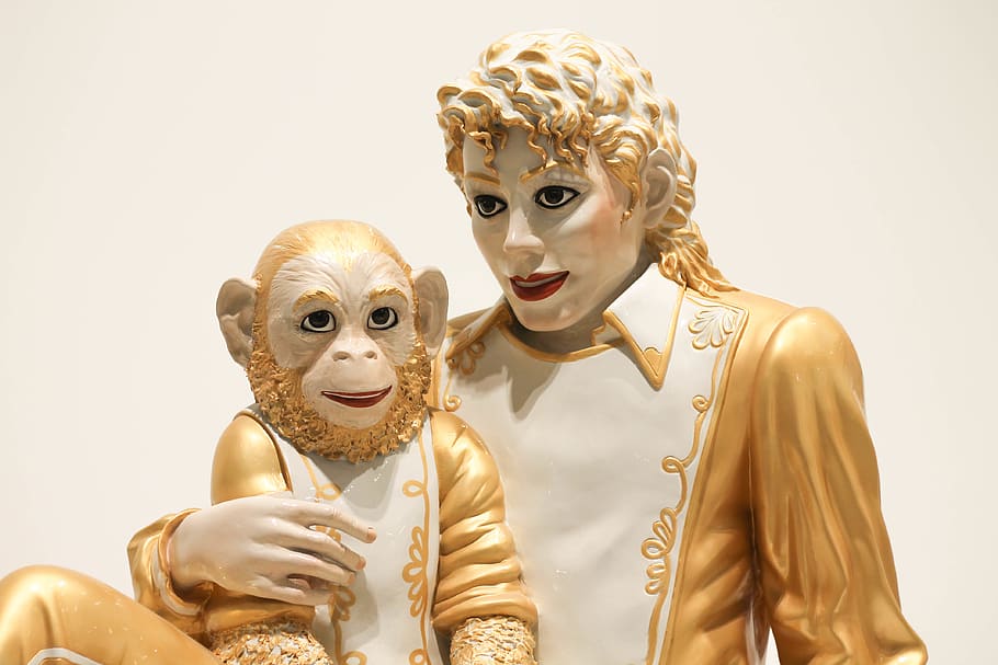 monkey sitting on person figurines, human, the broad, united states HD wallpaper