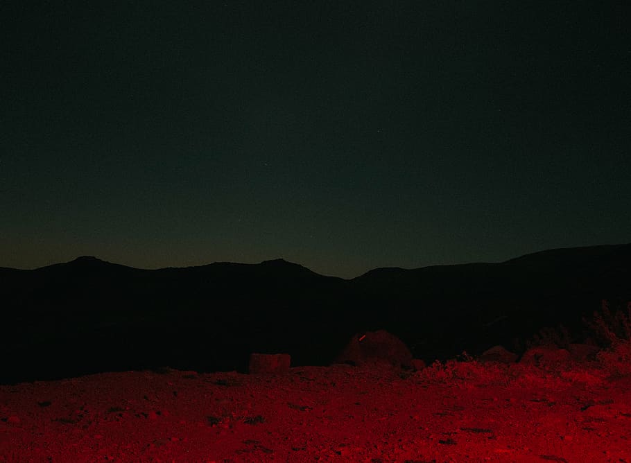 red light, mountain, sky, scenics - nature, tranquility, night HD wallpaper