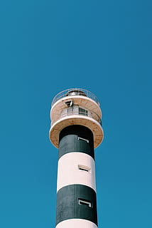 white and black lighthouse, beacon, spain, cartagena, av. gran vía de la manga HD wallpaper