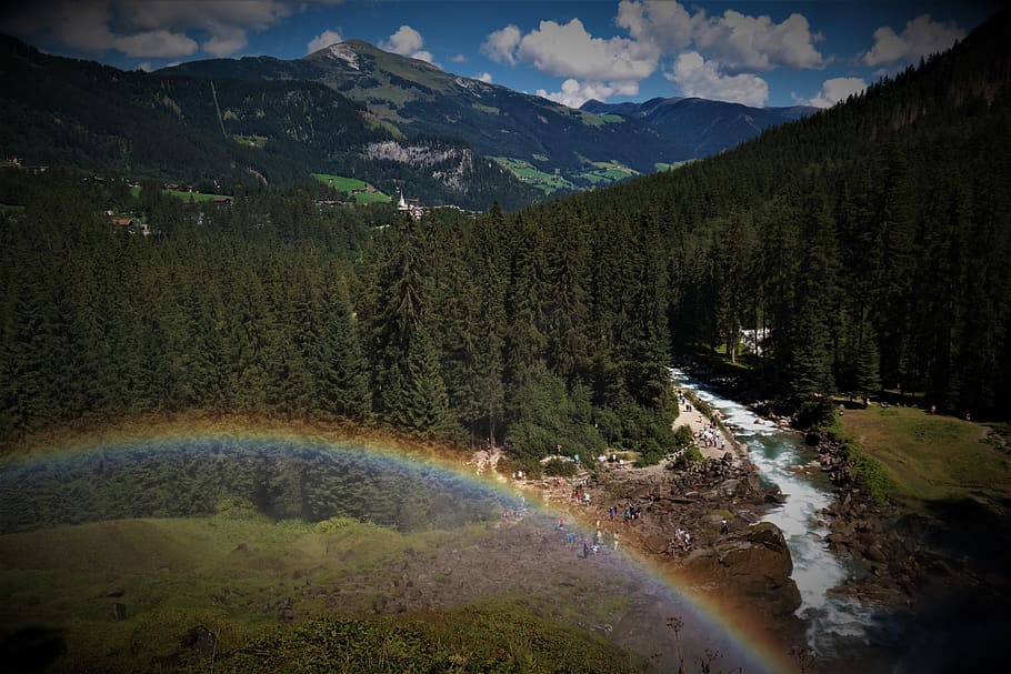 rainbow, landscape, waterfall, krimml, places of interest, tourism