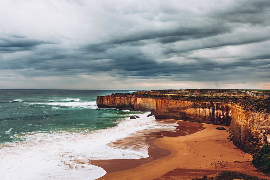 Cliff Near Beach, dramatic sky, horizon, landscape, long exposure HD wallpaper