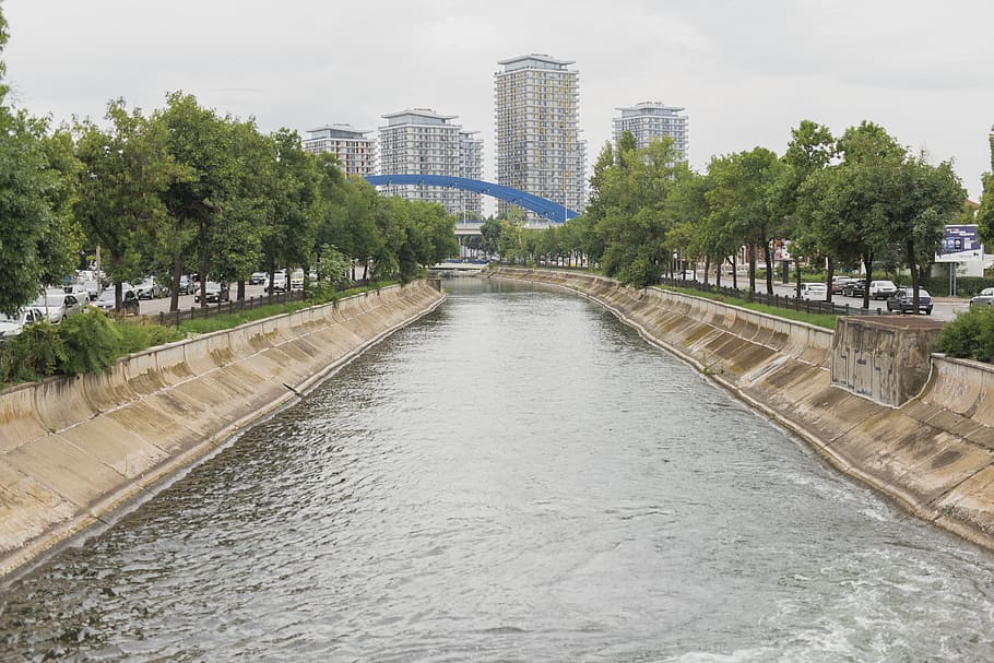 bucharest, romania, river, sky, city, building, architecture HD wallpaper