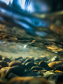 pebble, water, river, stream, rocks, flow, wet, murky, underwater HD wallpaper