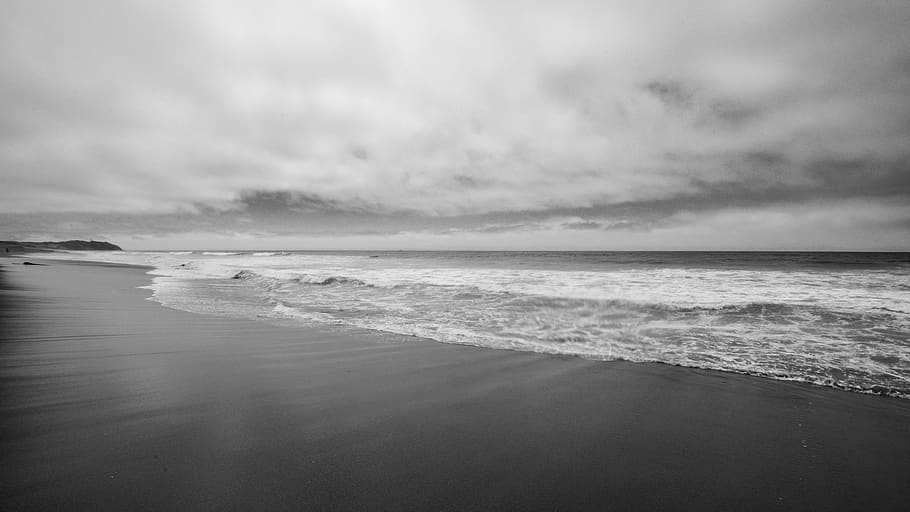 beach, waves, sea, water, sky, land, cloud - sky, horizon over water HD wallpaper