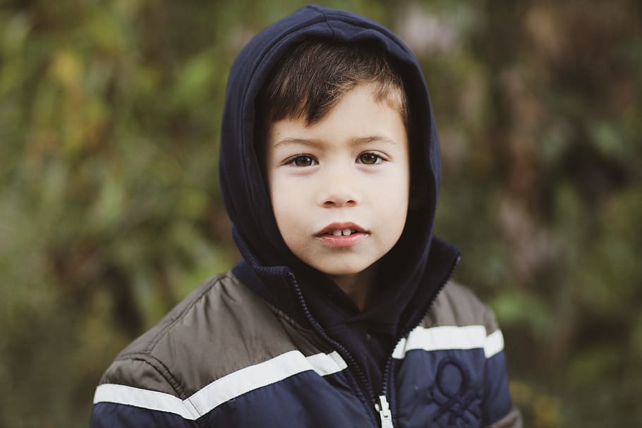 Boy Wearing Blue and Gray Full-zip Hoodie, adorable, beautiful eyes, HD wallpaper