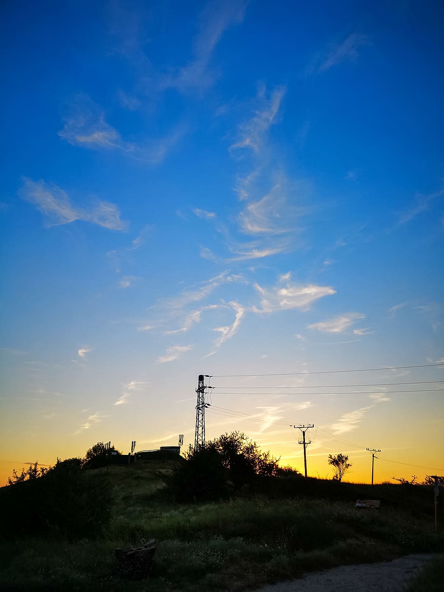 slovakia, bratislava, sandberg, sky, clear sky, blue sky, electric pole HD wallpaper