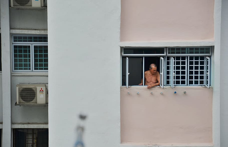 Man Looking Through Window, architecture, building, daylight HD wallpaper