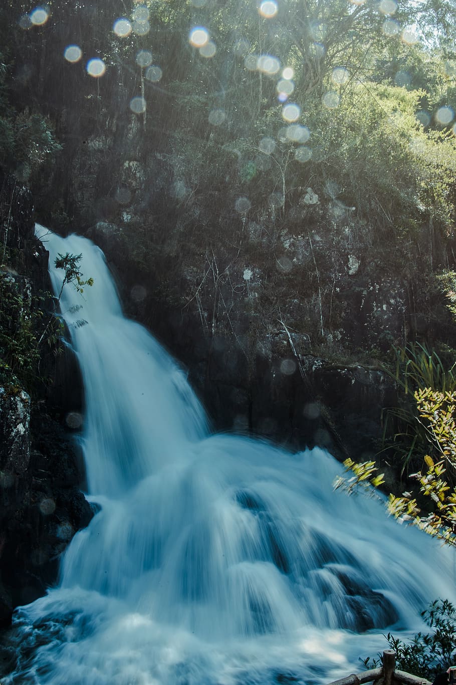 Timelapse Photography of Flowing Multi-tier Waterfall, daylight HD wallpaper