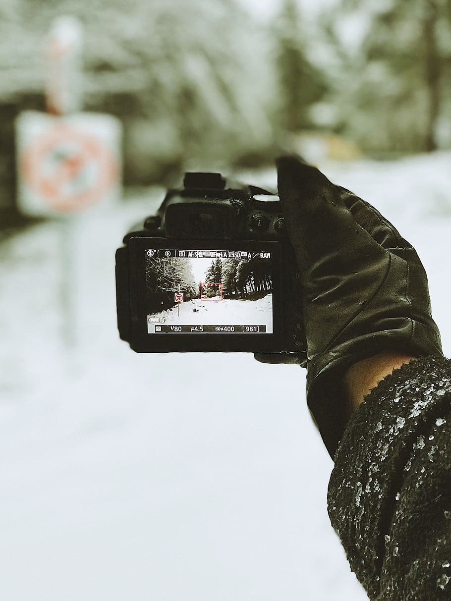 Close-up Photo of Person Holding Black Camera, blur, close -up HD wallpaper