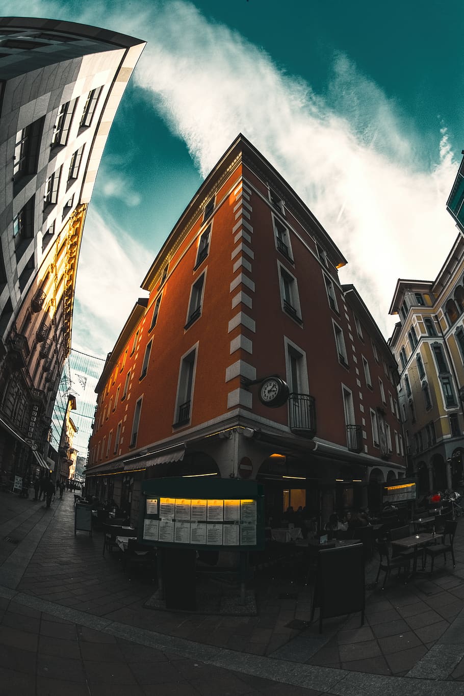 Fish Eye Shot Of Buildings, architecture, low angle shot, perspective HD wallpaper