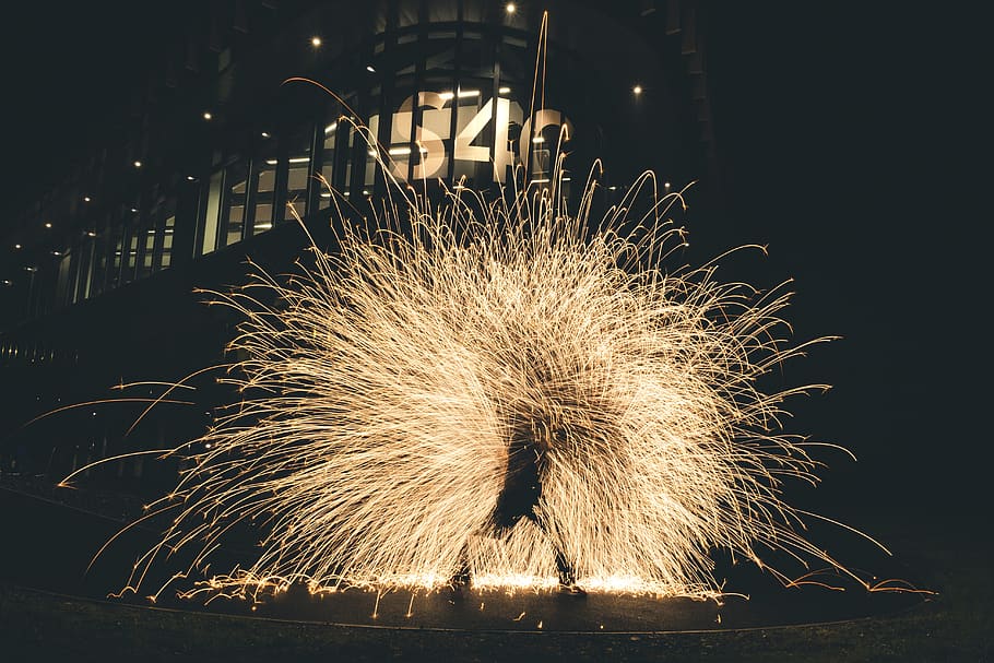 firework, fireworks, long exposure, wide, carmarthen, fire spinners HD wallpaper